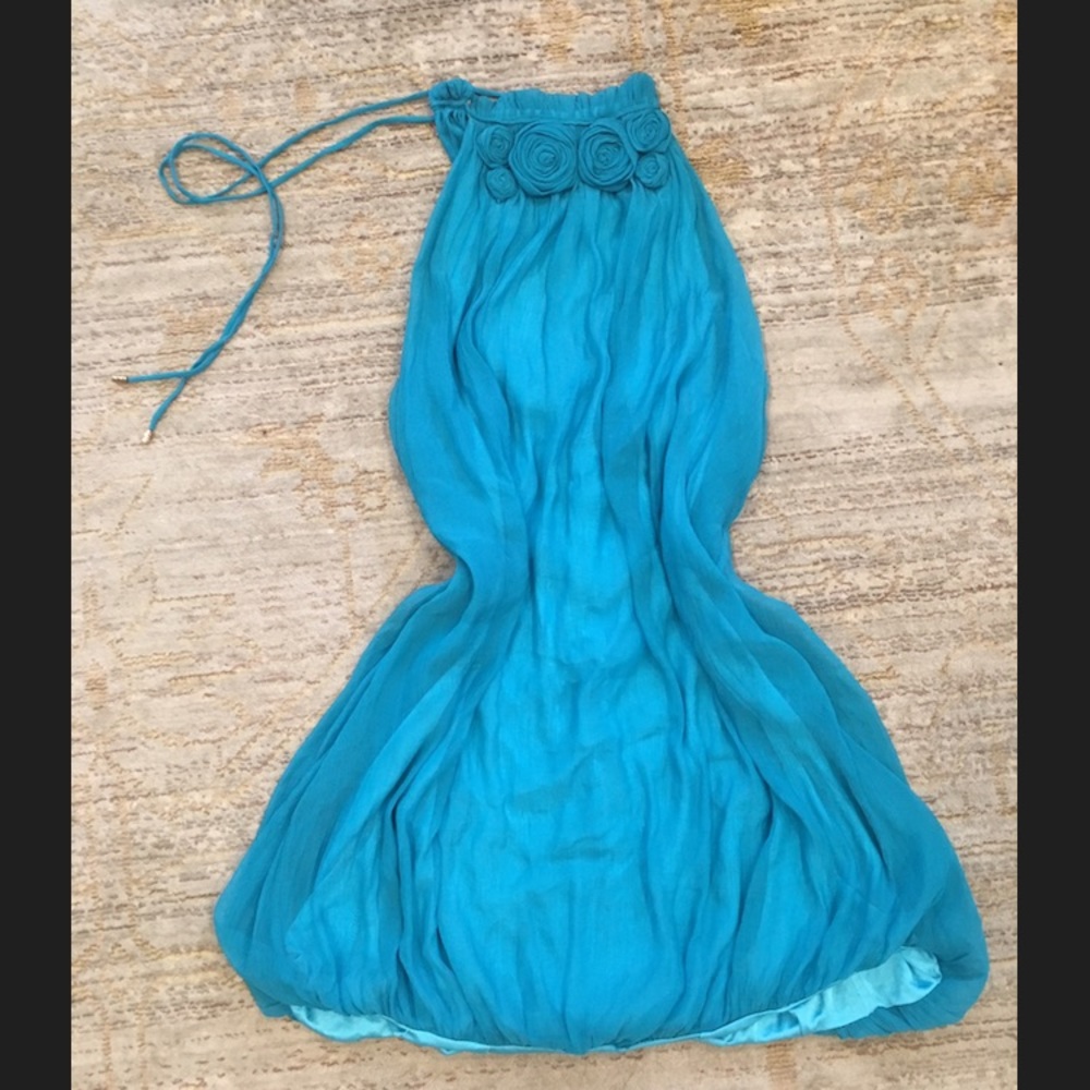 Turquoise Dress 👗 Flowy Halter